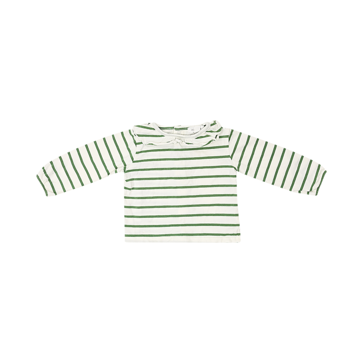 Striped Ruffle Collar Long Sleeve Top | Green and White Striped 3/6m - Designed by ANGEL DEAR