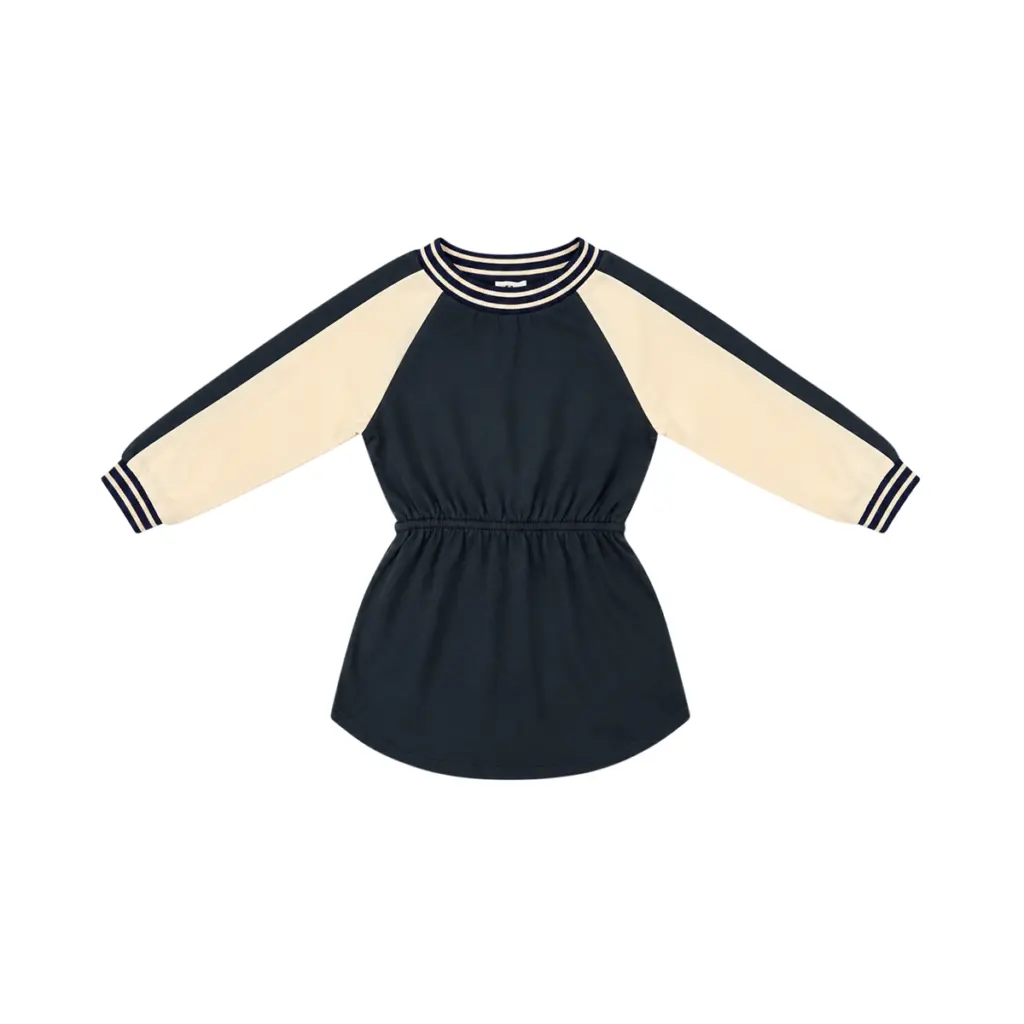 Raglan Long Sleeve Dress | Deep Teal & Cream  4y - Designed by BELLEROSE