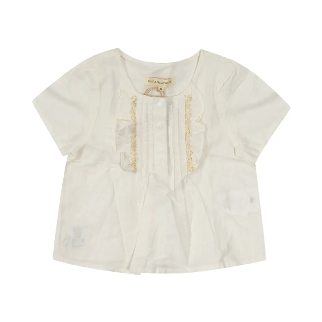 Short Sleeve Lace Trim Blouse | Cream  1y - Designed by BLARA ORGANIC HOUSE
