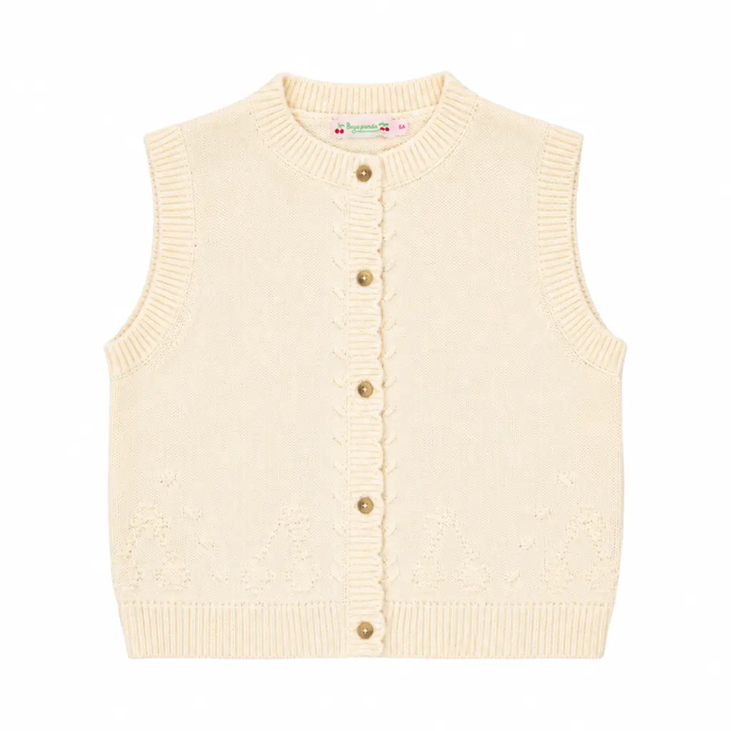Knit Button-Up Vest | Cream  6y - Designed by BONPOINT