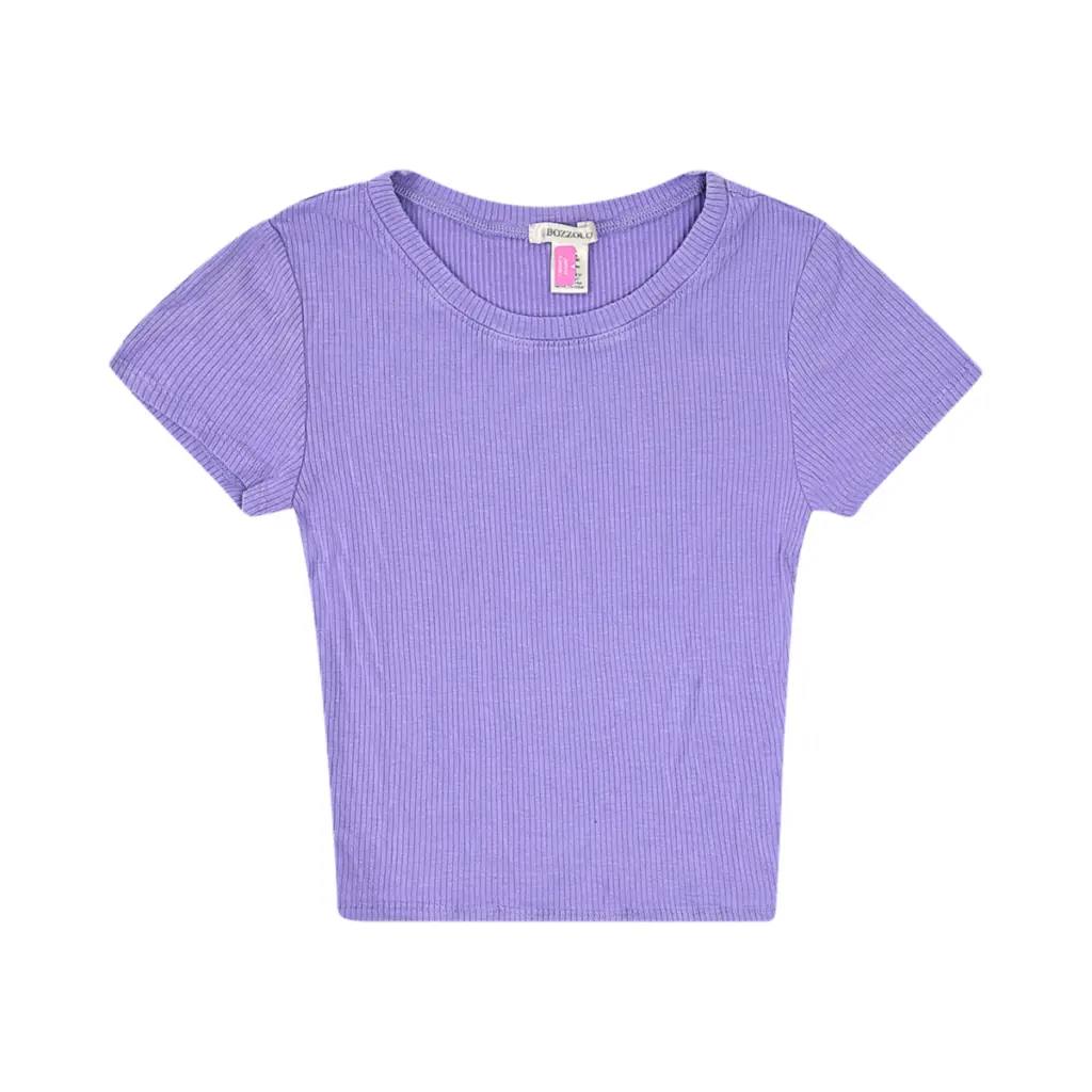 Ribbed Short Sleeve T-Shirt | Lavender  S - Designed by BOZZOLO