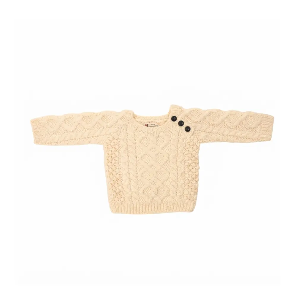 Cable Knit Merino Wool Sweater | Cream  2/3y - Designed by carraigdonn