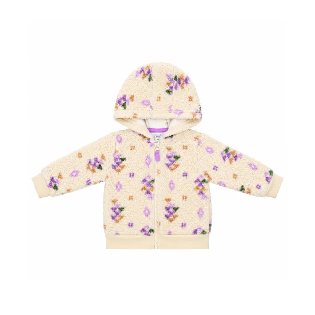 Floral Sherpa Hooded Zip-Up Jacket | Cream Multi  9m - Designed by Carter's
