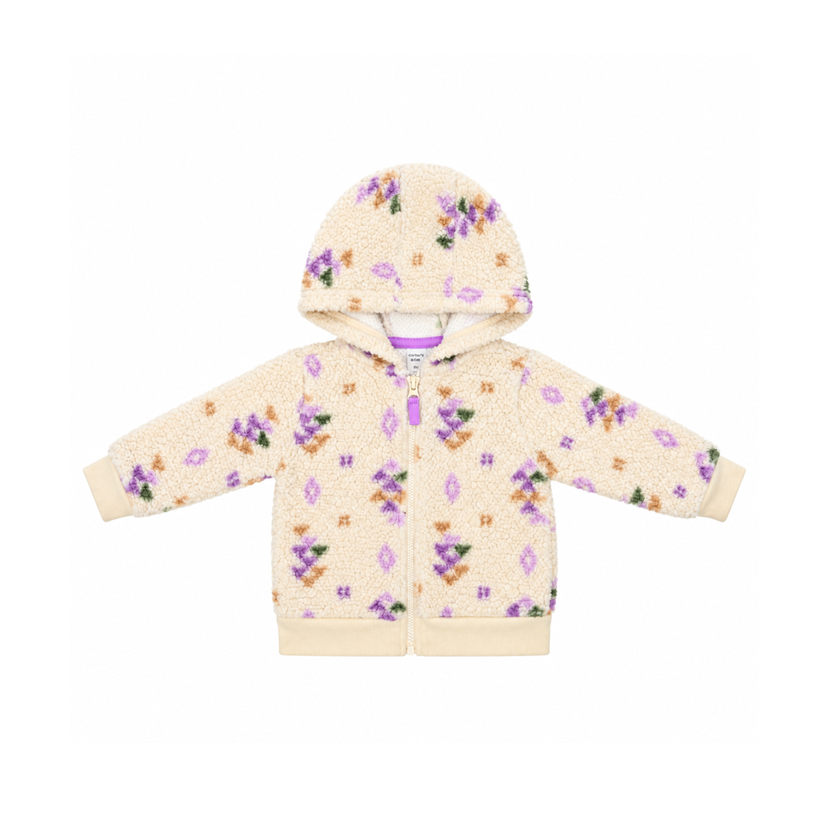 Floral Sherpa Hooded Zip-Up Jacket | Cream Multi 9m - Designed by Carter's