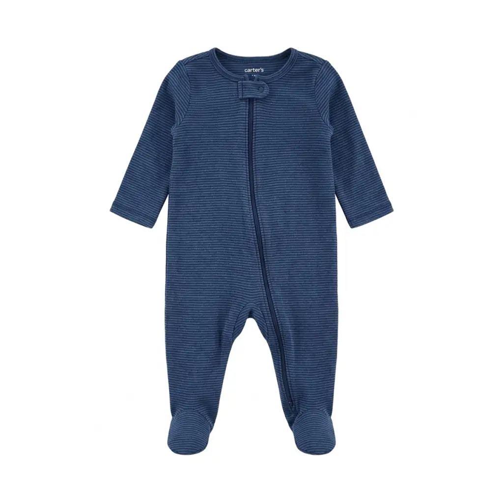 Striped Zip-Up Footed Sleeper | Blue Stripe  9m - Designed by carter's just one you