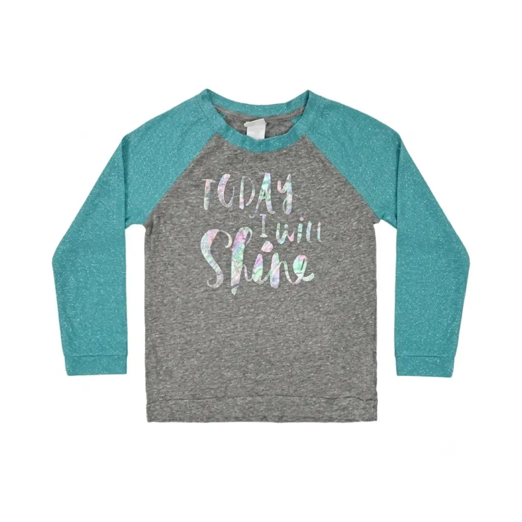 Today I Will Shine Raglan Top | Heather Grey and Sparkle Teal  6y - Designed by CIRCO