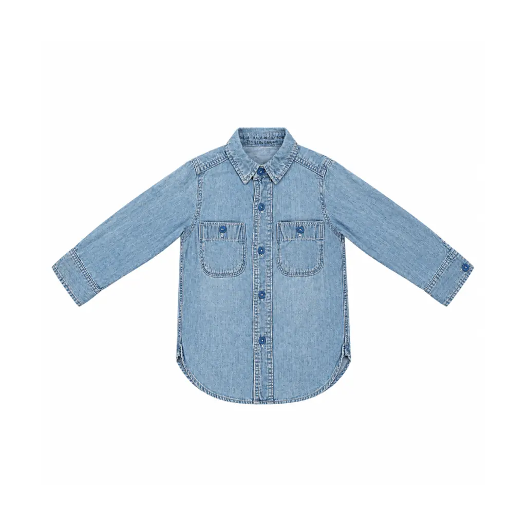 Denim Button-Down Shirt | Light Wash Denim  4/5y - Designed by DENIM DUNGAREE