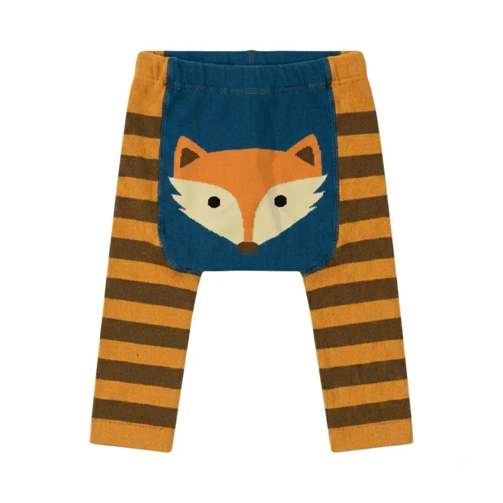 Fox Striped Knit Leggings | Orange Multi  S - Designed by doodle pants