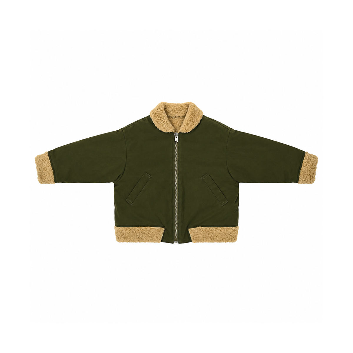 Fleece-Trimmed Zip Jacket | Olive 3y - Designed by East End Highlanders