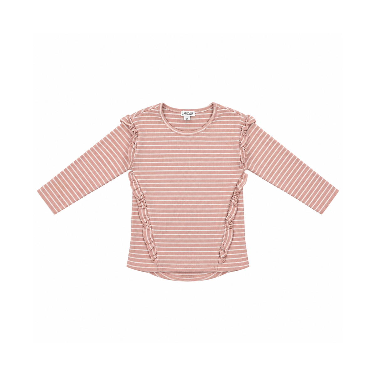 Long Sleeve Striped Ruffle Top | Dusty Pink 3y - Designed by FLAPDOODLES