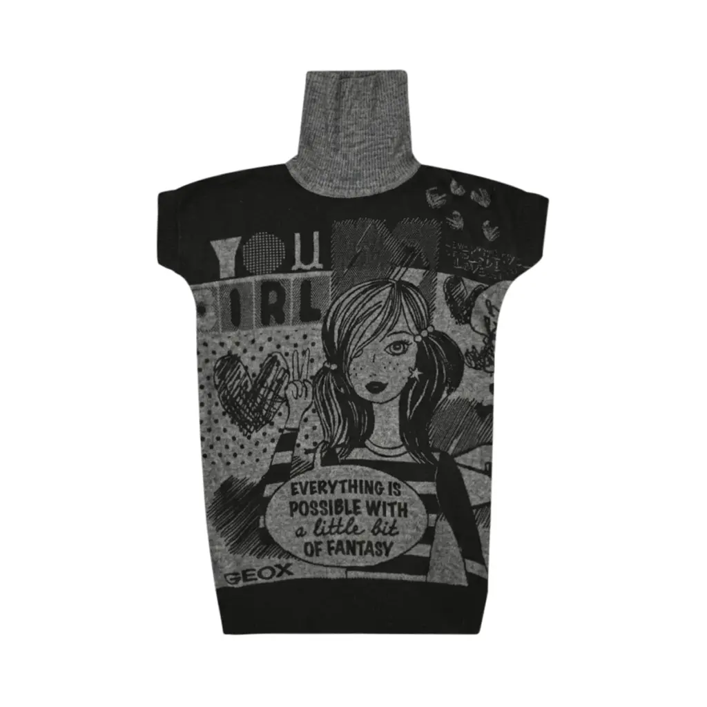 Turtleneck Graphic Knit Sweater Tunic | Black and Grey  8y - Designed by GEOX