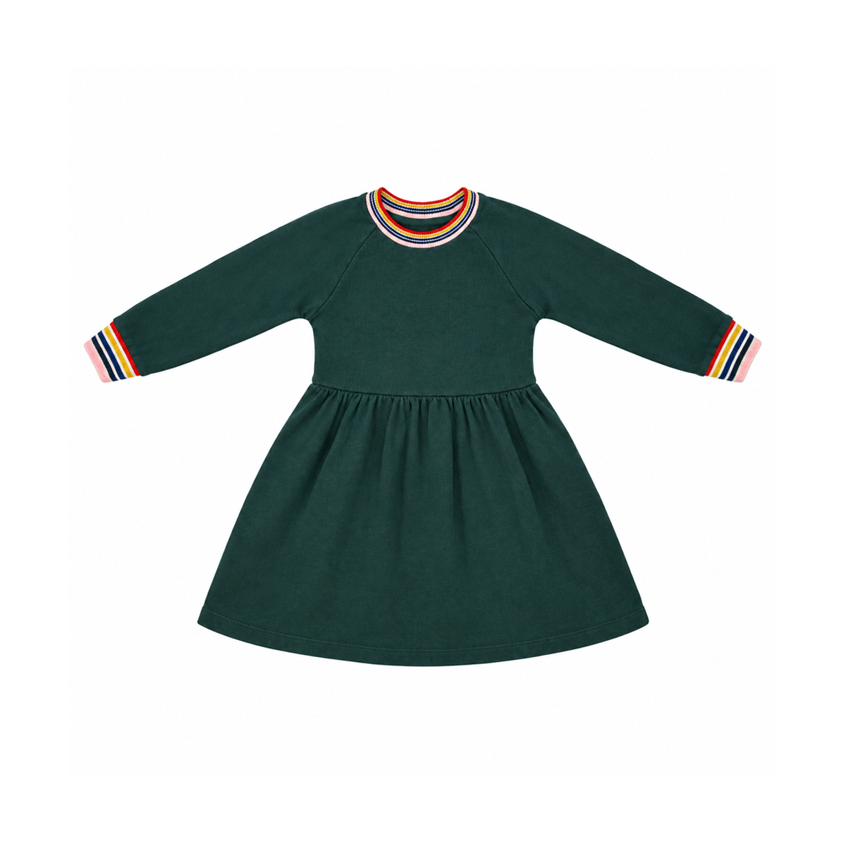 Striped Trim Long Sleeve Dress | Dark Green 5y - Designed by HANNA ANDERSSON