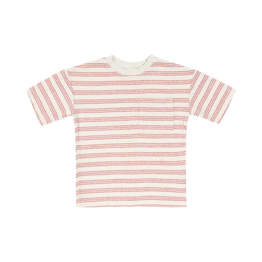 Striped Short Sleeve Pocket T-Shirt | Cream and Red  5/6y - Designed by H&M