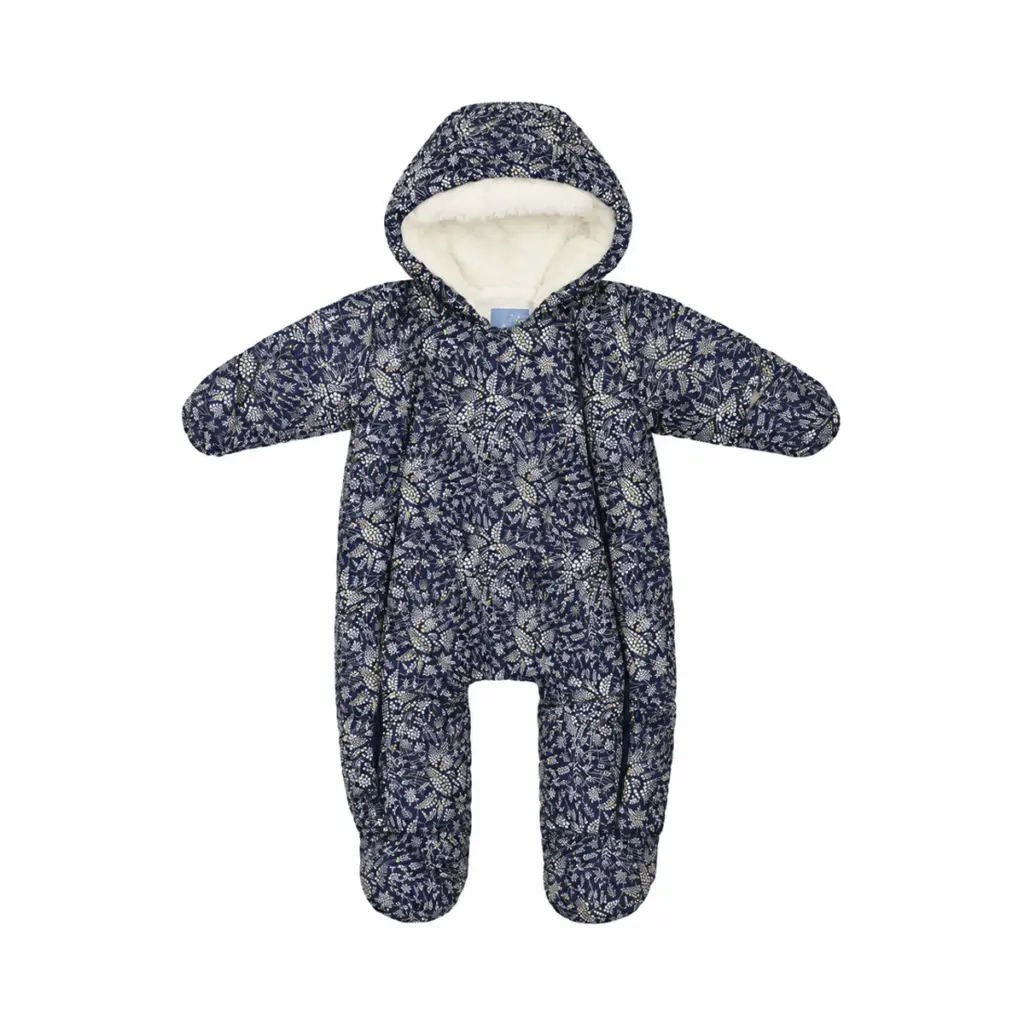 Floral Hooded Snow Suit | Navy Floral  6m - Designed by JACADI