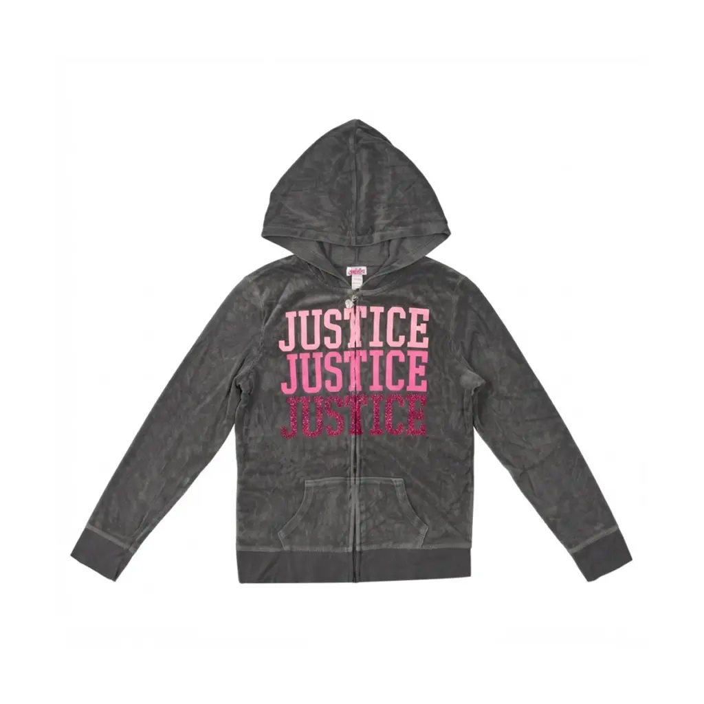 Velour Zip-Up Hoodie | Charcoal Grey  12y - Designed by JUSTICE