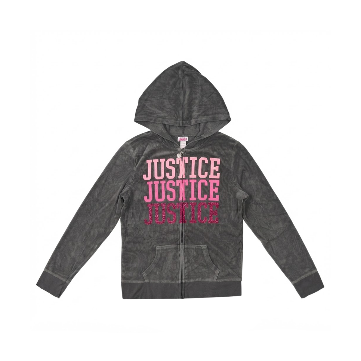 Velour Zip-Up Hoodie | Charcoal Grey 12y - Designed by JUSTICE