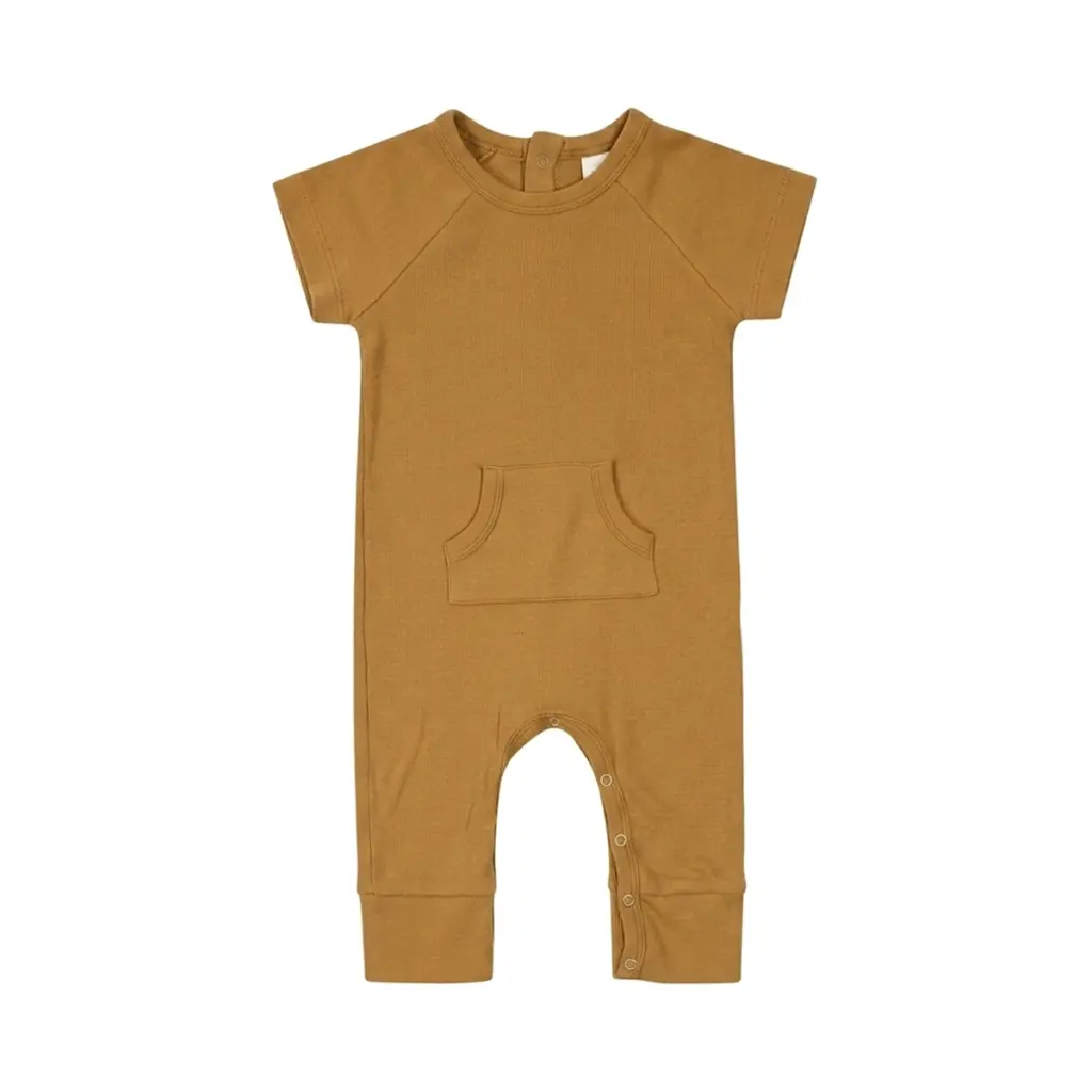 Short Sleeve Pocket Romper | Caramel  12/18m - Designed by KATE QUINN