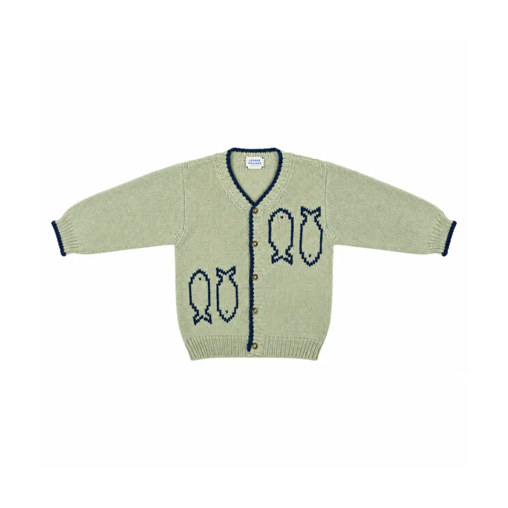 Fish Knit Cardigan | Sage Green  4/5y - Designed by LEAGUE OF FRIENDS