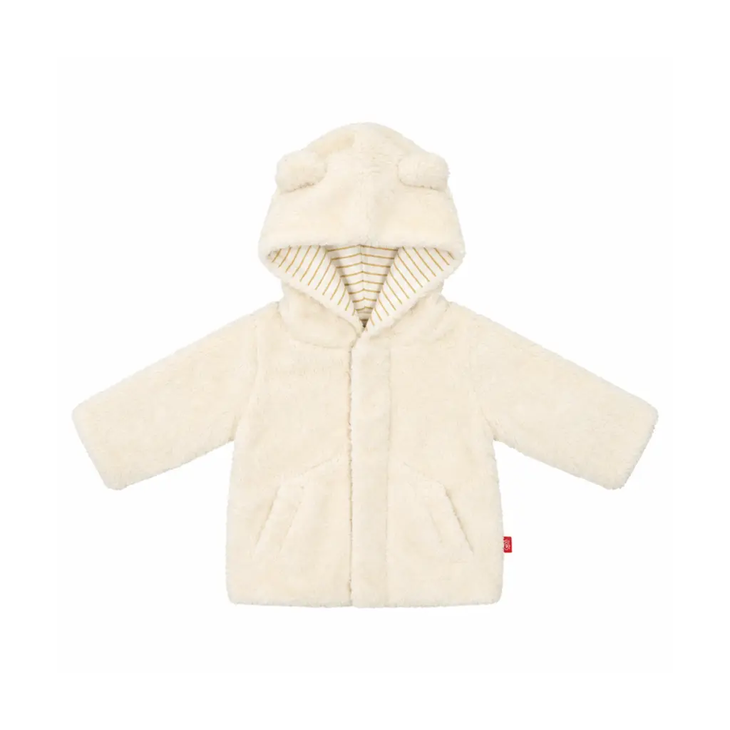Hooded Plush Jacket | Cream  0/6m - Designed by magnetic me