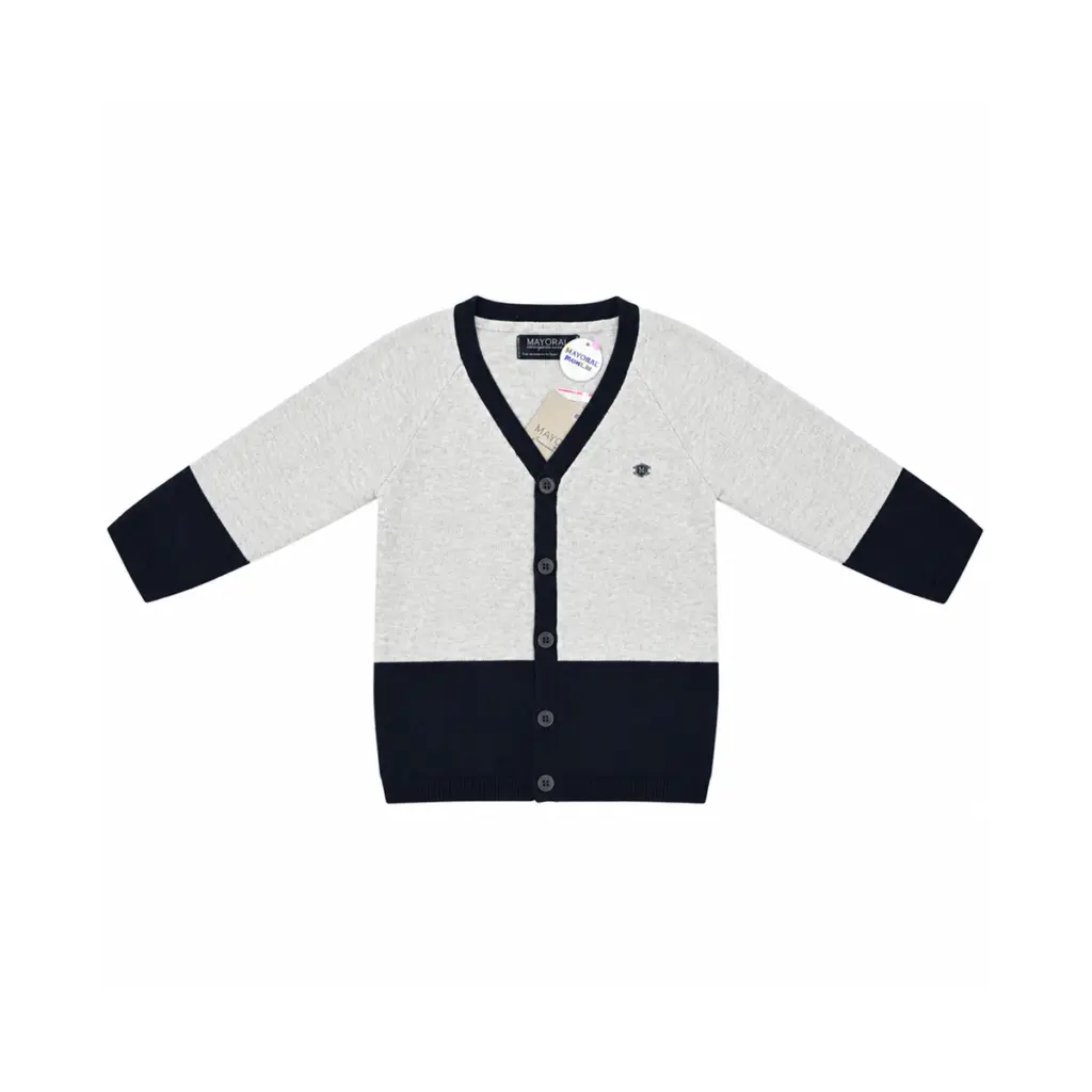 Colorblock Knit Cardigan | Grey and Navy  6y - Designed by Mayoral