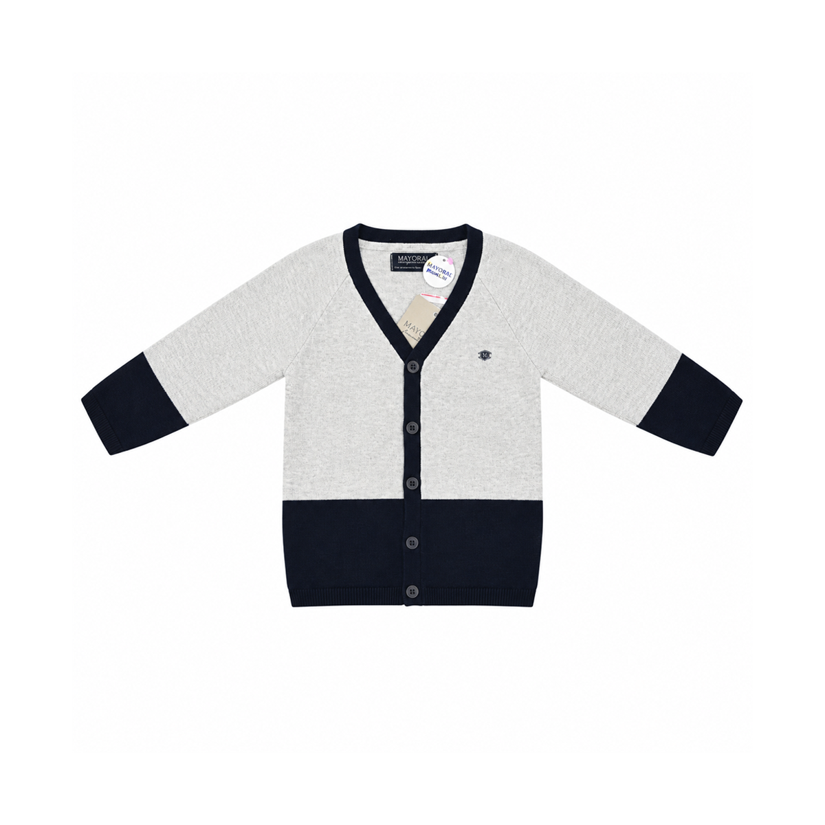 Colorblock Knit Cardigan | Grey and Navy 6y - Designed by Mayoral
