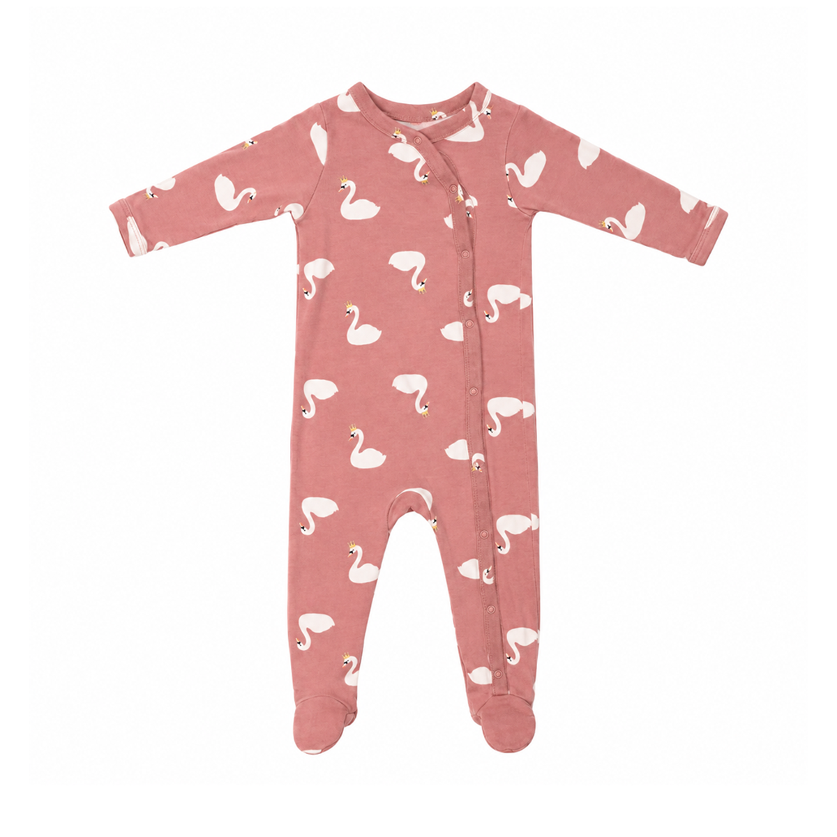Swan Print Footed Pajamas | Dusty Pink 6m - Designed by NORDSTROM
