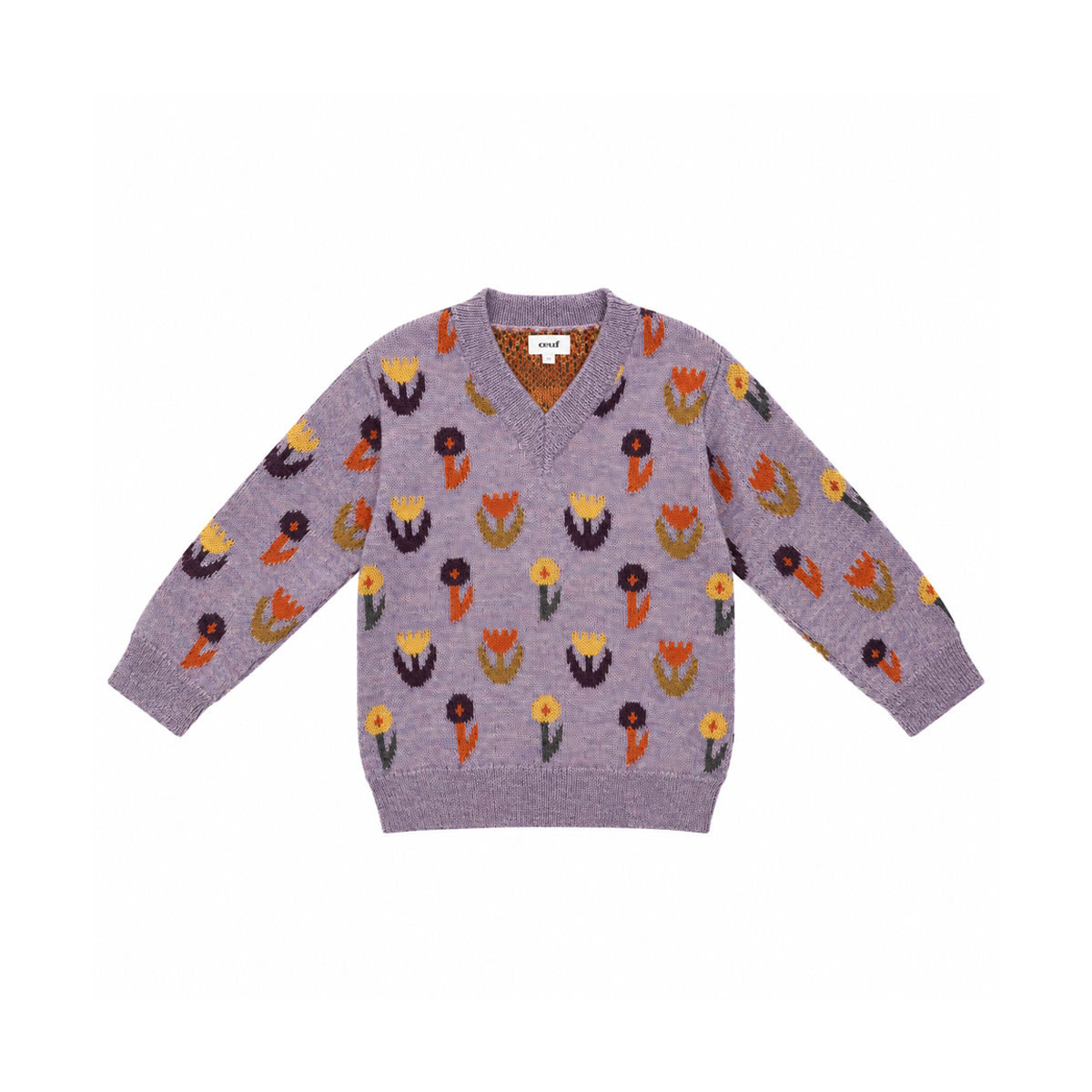 Floral V-Neck Sweater | Heathered Purple 6/7y - Designed by Oeuf