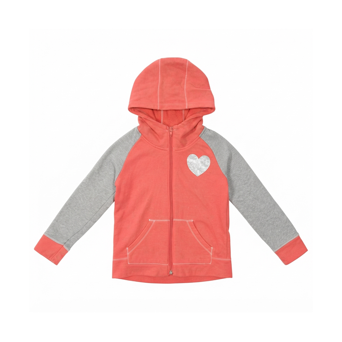 Heart Zip-Up Hoodie | Coral Pink & Heather Grey 5y - Designed by Old Navy