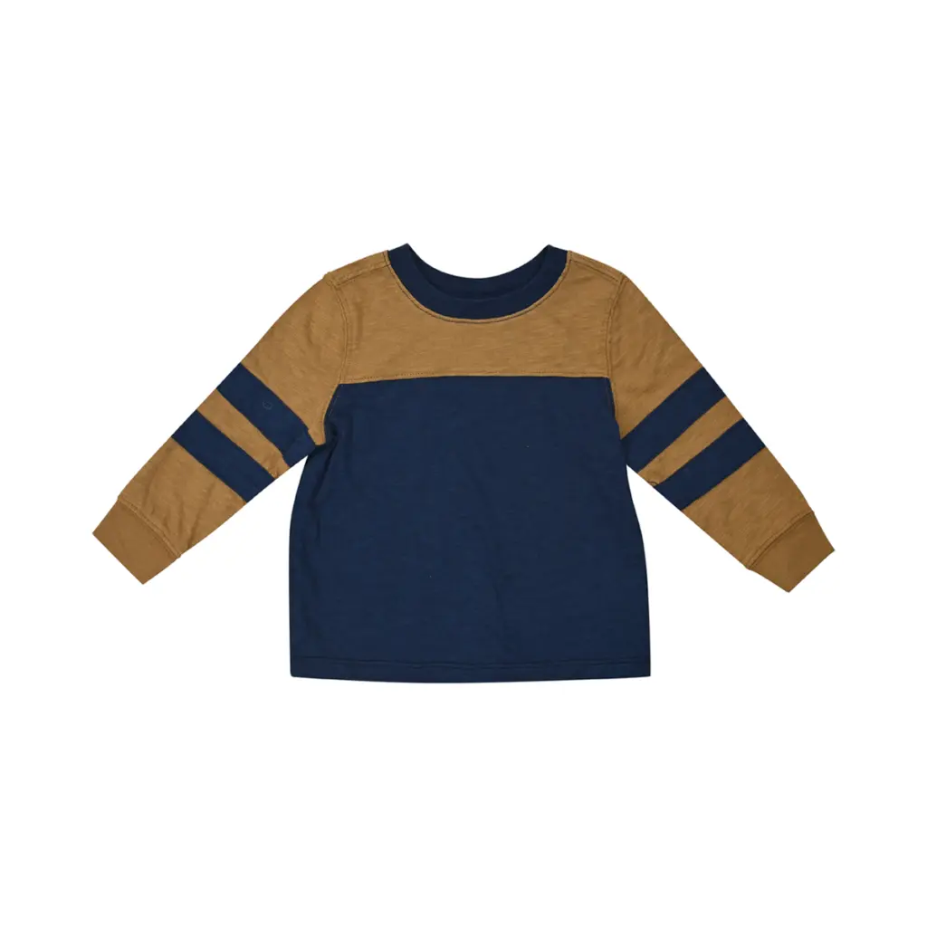 Colorblock Long Sleeve T-Shirt | Navy & Tan  12/18m - Designed by Old Navy