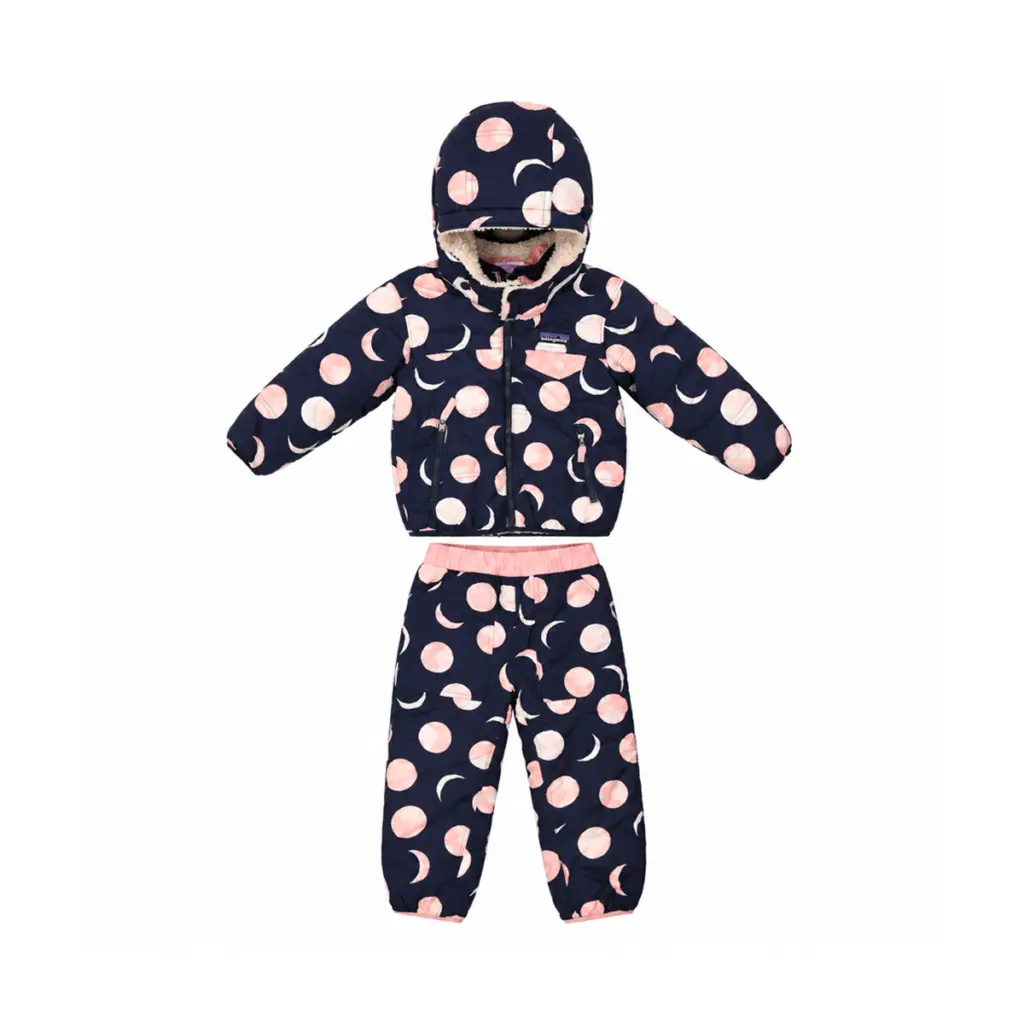 Moon Print Hooded Jacket & Snow Pants Set | Navy & Pink  3y - Designed by PATAGONIA