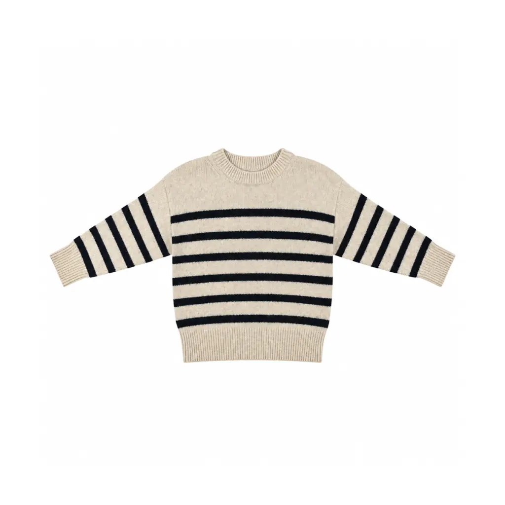 Striped Knit Sweater | Oatmeal & Navy  5y - Designed by PETIT BATEAU