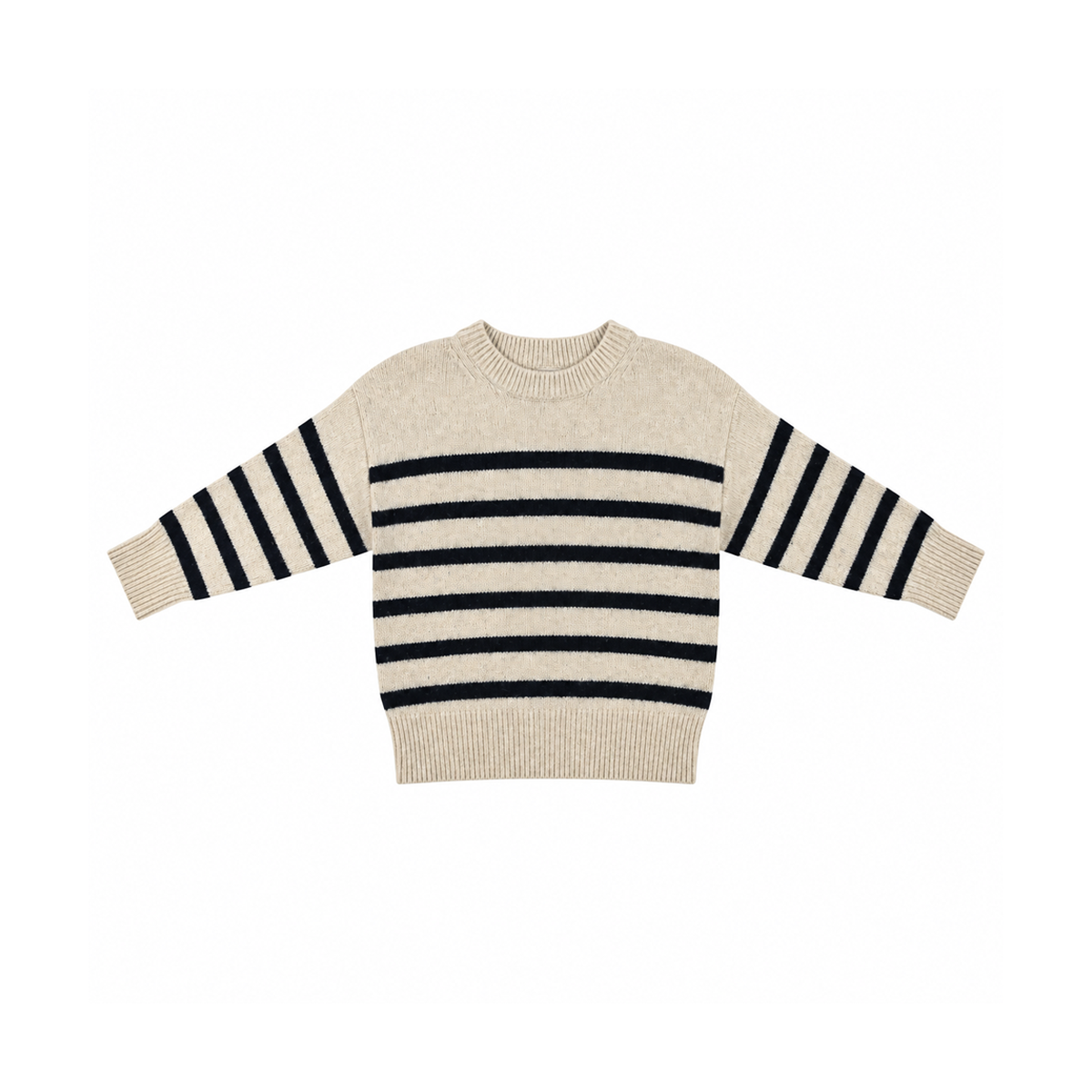 Striped Knit Sweater | Oatmeal & Navy 5y - Designed by PETIT BATEAU