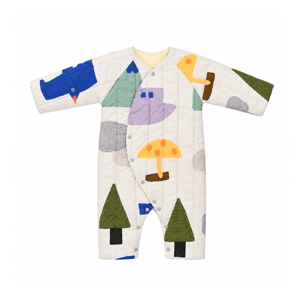 Quilted Graphic Print Romper | Cream Multi  6m - Designed by RICE & SKY
