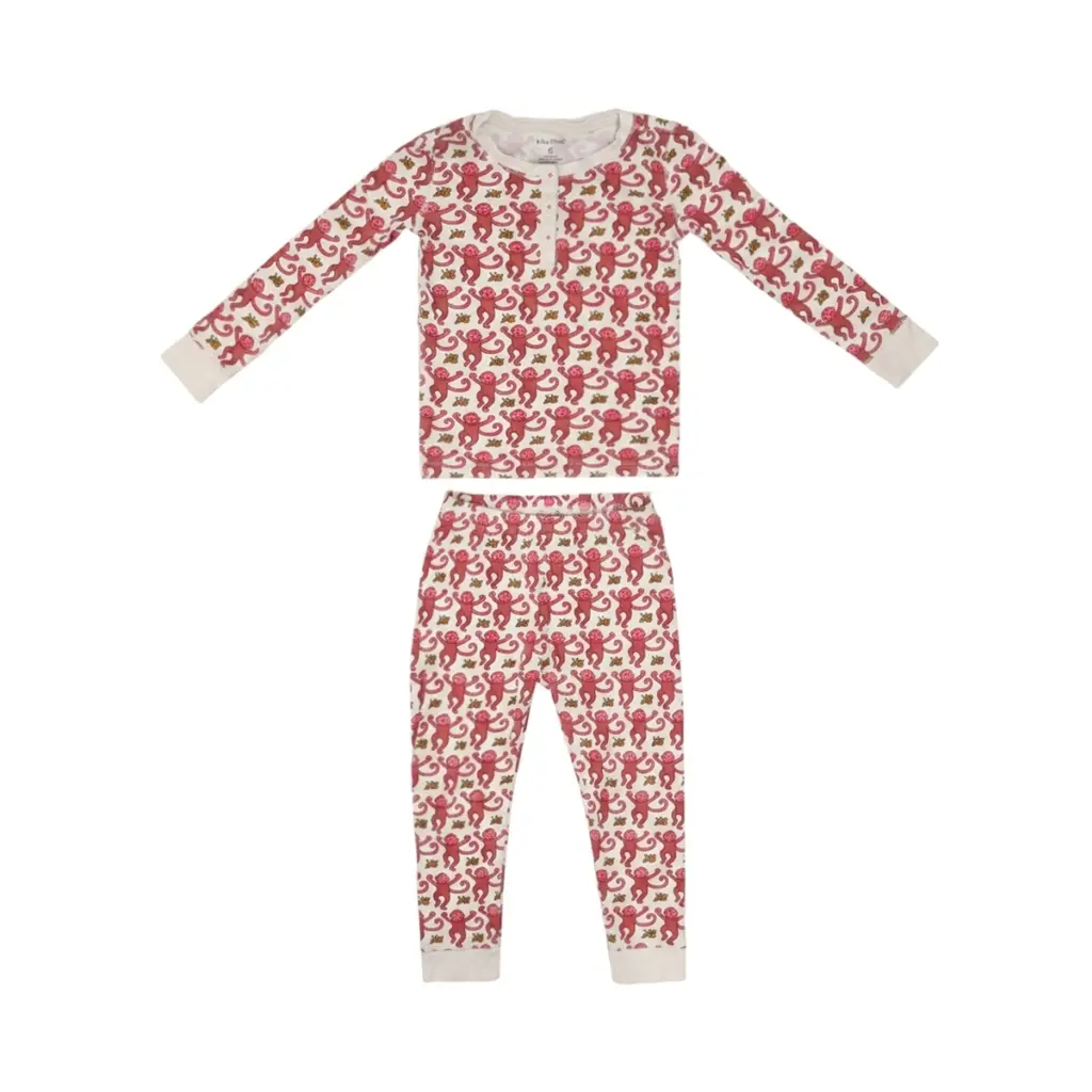 Monkey Print Pajama Set | Pink & White  6y - Designed by ROLLER RABBIT