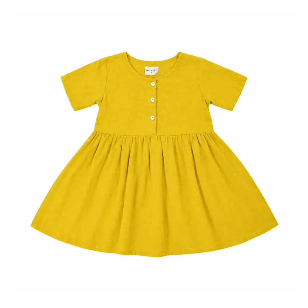 Short Sleeve Button Front Dress | Mustard Yellow  6y - Designed by Yoli & Otis