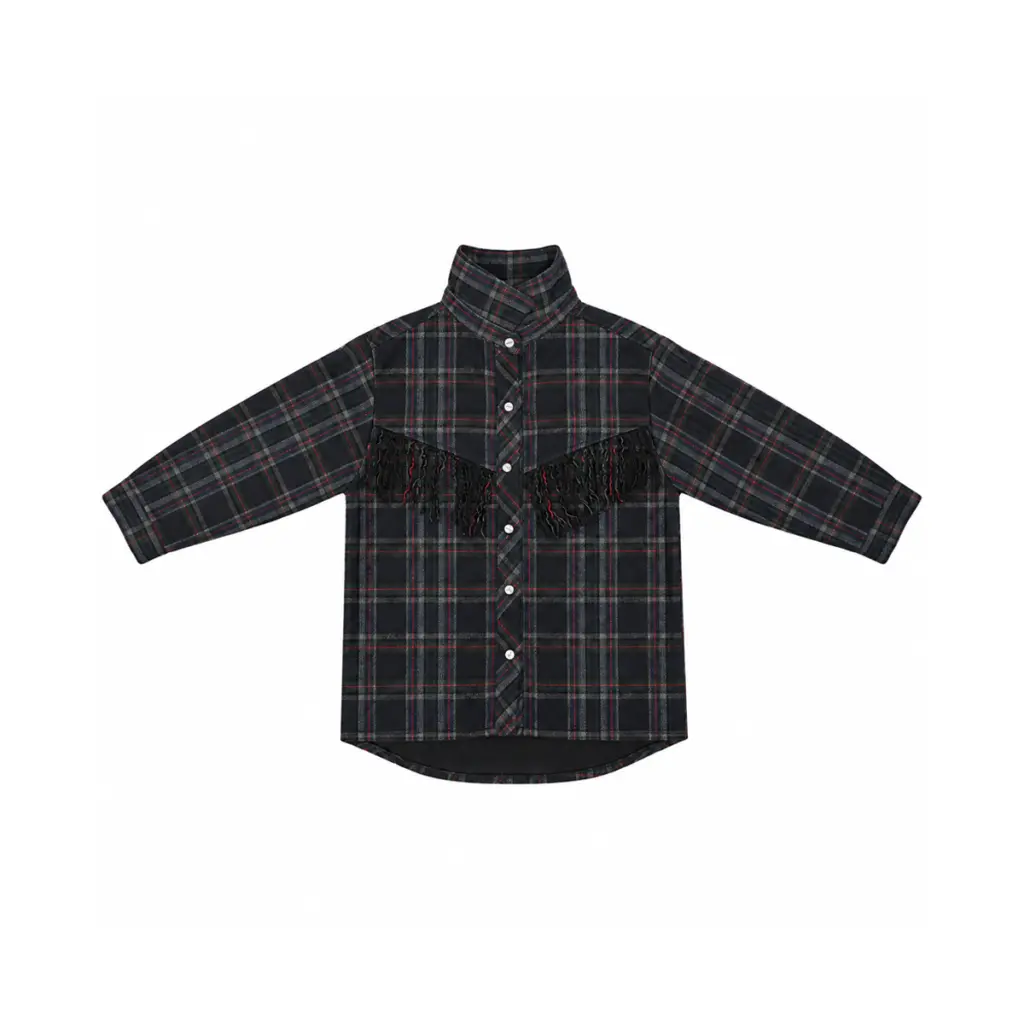 Plaid Western Fringe Shirt | Dark Plaid  7y - Designed by Zara
